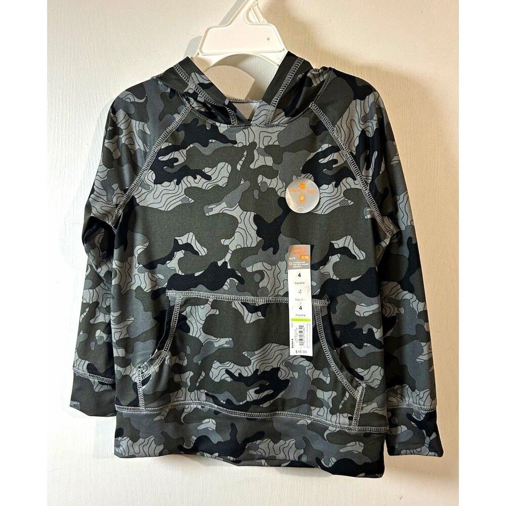 Jumping Beans Active Stretch Boys 4 Gray/Black Camo Pullover Hoodie Pocket
